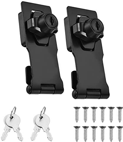 Lhdfyqt 2 Pezzi Cassetto Armadio Serrature, Hasp Serratura in Acciaio Inossidabile, Hasp con Lucchetto e Chiave Serrature, Serratura per armadio, per Mobili Scatole Armadio Porta (nero)