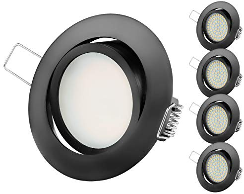 TEVEA Ultra Flach DIMMBAR Einbaustrahler - Schwarz Matt - 4W 230V LED Module austauschbar- Einbauspots - Einbauleuchten - 5er Pack (Neutralweiß - 4000K)