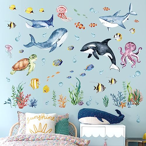 decalmile Wandsticker Unter dem Meer Wandtattoo Fisch Delphin Seetang | Abziehbare und Aufklebbare Wandaufkleber, DIY Abnehmbare Wandkunst Abziehbilder, Wandfreundlich, Leuchtenden Farben