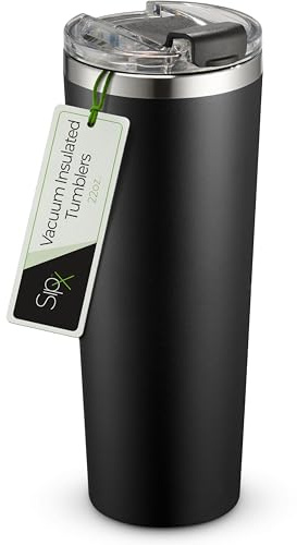 SIPX™ 22 oz Insulated Coffee Tumbler with Leakproof Lid – Stainless Steel, Vacuum Insulated – Keeps Drinks Hot or Cold for Hours – Cupholder Friendly Travel Mug – Black