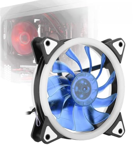 ASHATA 120 Mm Gehäuselüfter, 120mm High Airflow LED PC-Gehäuselüfter PWM PC Gehäuse Lüfter,Ultra Silent 3pin/4pin PC Cooler Cooling Fan Kühler Lüfter mit 2 LED Rings (Blau)