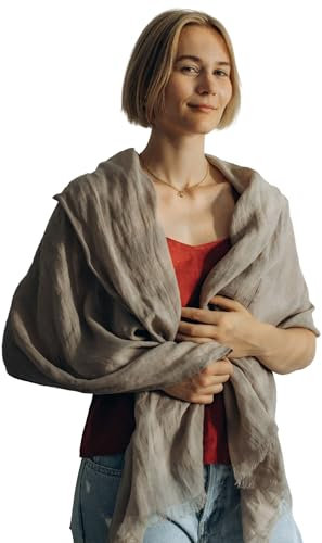 Leichter Sommerschal aus 100% Leinen GRAU Leinenschal. Handgefertigt in Europa, Schal aus weicher Leinenstoff, Leinentuchschal Mit Fransen, 70x200cm (27x78inches)