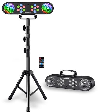 WorldLite Party Bar Light Set with Rotating Magic Ball and RGB Led Par Light, Portable Tripod DJ Stage Lighting System for Disco, Gig, Wedding, Halloween and Christmas