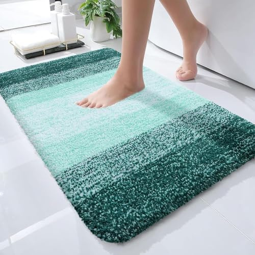 Homaxy Weich Flauschige Badezimmerteppich, Badematte, 40 x 60cm, Dunkelgrün | Saugfähig, Rutschfest, Hochflor, Mikrofaser, Dick, Maschinenwaschbar, Für Dusche, Badewanne, Badteppich, Badvorleger