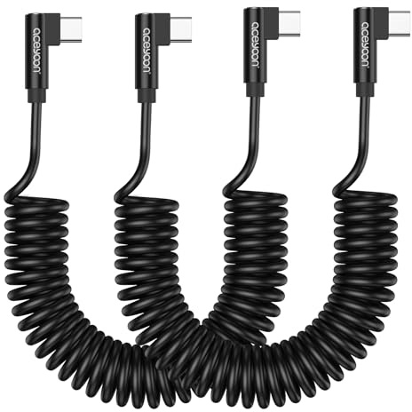 aceyoon 2 Stück USB C auf USB C Spiralkabel 90 Grad 1.5m, 3A Spiralkabel USB Typ C Schnellladekabel und Datenkabel für Samsung Galaxy, für Huawei, für Google Pixel