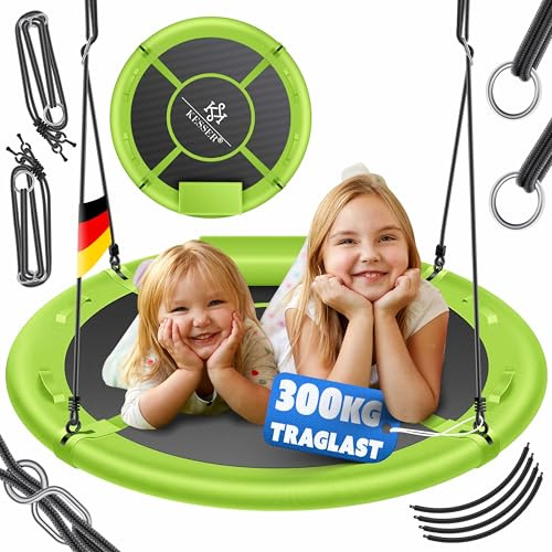 KESSER® Nestschaukel Tellerschaukel Hängeschaukel Rundschaukel Ø 100cm Schaukel bis 300kg belastbar mit Kissen & 4 Griffen verstellbar Kinderschaukel Indoor & Outdoor für Kinder & Erwachsene Grün