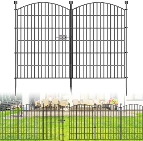 No Dig Decorative Garden Fence 5 Panels with Gate, 40 in (H) x 11.8 ft (L), Dog Fence Outdoor for Yard，Rustproof Metal Animal Barrier Ground Stakes Fencing for Garden, Patio, Flower Bed