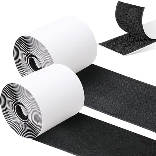 qingmeng Klettband Selbstklebend Extra Stark, 5CM Klettverschluss Selbstklebend für Stoff 3M Klebepads Doppelseitig Selbstklebendes Fliegengitter Klettband zum Nähen Breit für Textilien 50mm Schwarz
