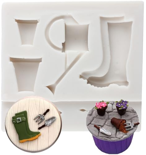 MINFEIDMS Gardening Tools Fondant Mould Flower Pot Rain Boot Silicone Mould | Cake Decorating Sugar Craft Cupcake Topper Candy Chocolate Polymer Clay Gum Paste