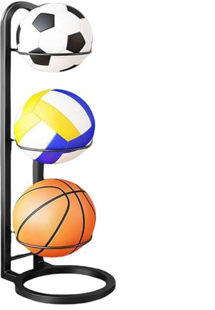 Qurygin Scaffale portaoggetti a 3 livelli per garage, organizer per pallacanestro, supporto da calcio in ferro, scaffale portaoggetti per palloni da basket, scaffale multifunzione multistrato in