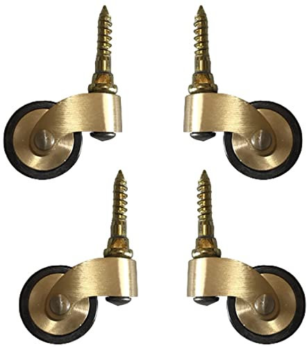Möbelrollen 4er Set Möbelrollen Antik Vintage Messing Poliert, Universalrollen aus Massiv Messing, Transportrollen, 25mm Rollen, 360° Lenkrollen, Gummiräder mit Schrauben, for Möbel, Sofa