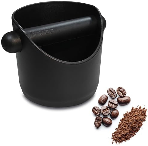 Espresso Compact Knock Box (4x4), Shock Absorbent Knock Box Non-Slip Base & Removable Rubber Knock Bar Coffee Puck Box, Durable Espresso Dump Bin for Home/Office, Dishwasher Safe