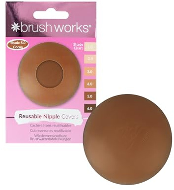 Brushworks Reusable Silicone Nipple Covers (Shade 5.0 - Cocoa) - Adhesive Pasties for Invisible Coverage Under T Shirts, Crop Tops & Backless Dresses, Vegan & Cruelty Free Beige