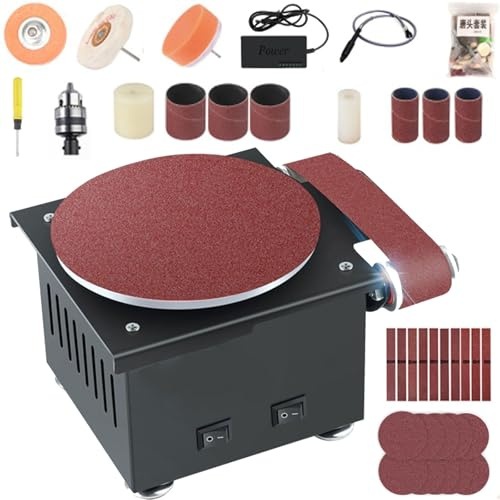 Mini ponceuse à disque à bande 6 pouces Disque de ponçage 1,2 x 15 pouces, petite ponceuse à broche, 7 vitesses réglables Machine de meulage de polissage fixe DIY