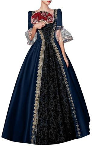 MEIbax 2024 Robe Rétro Médiévale Femme Victorienne Reine Costume Grande Taille Manches Trompette Robe Renaissance Gothique Robe de Soirée Cocktail Elegante Deguisement Halloween Carnaval Victorien