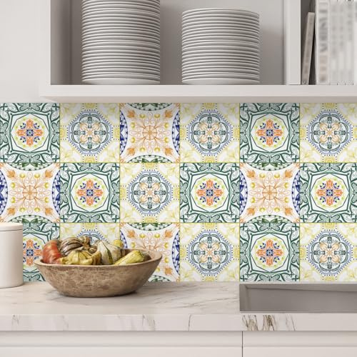 Fliesenaufkleber 30x30 cm Marokko Grün Gelb Mosaikfliesen Wasserfest Klebefliesen Fliesenaufkleber Küche Möbel Deko Küchenrückwand Folie Fliesenaufkleber Bad 10 Stück