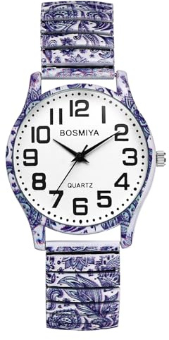 Oidea Women's Easy Reader Watch: Bohemian Print Elastic Strap Watches for Women Retractable Stretch Band Wrist Watch Analog Quartz Casual Business Ladies Wristwatch