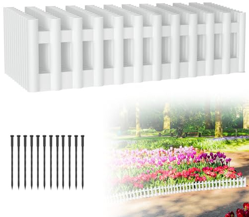 LZQ Beeteinfassung Holzoptik,Kunststoff Rasenkante,Flexibler Beetumrandung mit Erdnägeln,Garden Border aus Polypropylen Weiß 1 Element (L x H): 43 x 12cm - 18 Stück