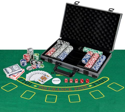COSTWAY Maletín de Poker Profesional, Juego de Fichas de Póker con 2 Barajas de Cartas, Botón de Distribuidor, Alfombra, Estuche de Aluminio con 2 Llaves, para Familia, Fiestas, Reuniones (400 piezas)