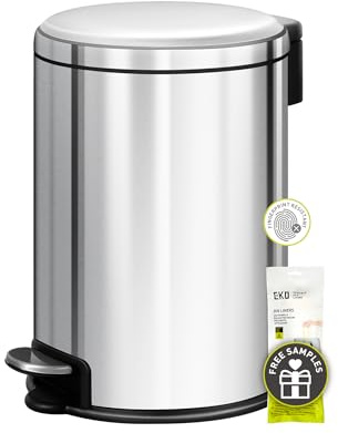 EKO Serene - Cubo de basura pequeño redondo de 3 litros con forro interior | Acero inoxidable, cubo interior extraíble, resistente a las huellas dactilares, control de olores, ideal para el hogar