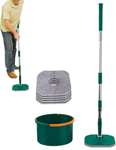 Trapeador giratorio y cubo, mopa giratoria cuadrada multifuncional, uso húmedo y seco, mopa de polvo de madera de microfibra con escurridor para uso doméstico o comercial