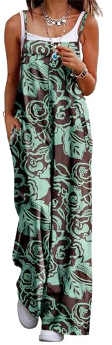 YESNO Women's Ladies Dungarees Summer Boho Floral Printed Overalls Cotton Baggy Jumpsuits with Pockets M PZZCRUK 430
