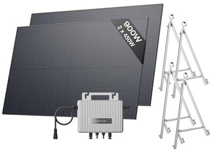 Kit solar ECOFLOW STREAM, inversor de 800W, 2*panele solare FV 450W, 2*soporte de balcón semiabierto, inversor de inyección a red inteligente con WiFi, control mediante APP, para balcón con barandas