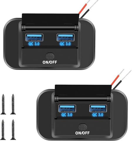 Intckwan 12V USB-Steckdose, 36W, Zweifach-QC3.0-Port-Ladegerät mit simultaner Schnellladung und EIN-/Ausschalter, USB-Einbaubuchse für 12–24V Auto, LKW, Boote, Wohnwagen (2 Stück)