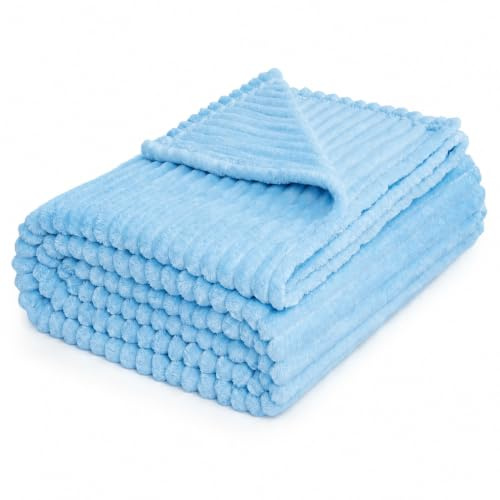 Lane LinenThrow Blanket Living Room Decor Home Gifts for Women Men – Soft Fluffy Fleece Flannel Blue Cozy Fuzzy Plush Warm Minky Couch Bed Blanket, Bedroom Décor, Blue 127 x 152