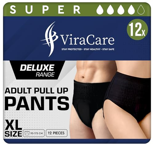 36 x Black Incontinence Pants Women & Men | Super Pull Up Pants | Adult Nappies | High Absorption and Soft-Stretch Waistband | Waist Size X Large 95-175 cm | (X Large, 3 Packs of 12)