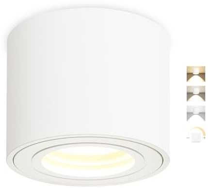 GeyouLux LED Aufbauspot IP44 3CCT Deckenspot Dimmbar Weiß inkl. 5W 500LM LED Modul 230V 3000K/4000K/6500K Aufbauleuchte Aufputz Spots Aufbaustrahler für Badezimmer, Flur, Wohnzimmer Rund 1 Stück