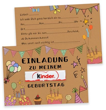 JIANGWON 15x Einladungskarten Kindergeburtstag – Kraftpapier Einladungskarten Geburtstag für Mädchen & Jungen, Partyeinladungen DIY, Kindergeburtstag Set (Geburtstag)