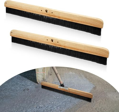 Yiyiring 2 Pack 24 Inches Black Concrete Broom Finishing Without Handle Wood Backed Brush with Mounting Threads for Concrete Finishes Hard Floors Yards