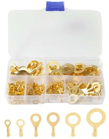 300 Stück Uhrenbatterien Terminals, M3,M4,M5,M6,M8,M10, Messingring Kabelschuhe,Elektrische ringkabelschuhe, Messing Ringkabelschuh Kit, Kabelschuhe, für mechanische und elektronische Produktverbinder