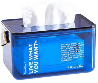 Boîte à mouchoirs Boîte à mouchoirs transparente, distributeur de pratiques et antidérapants, sèche-serviettes avec poignée Housse pour distributeur(Blue)