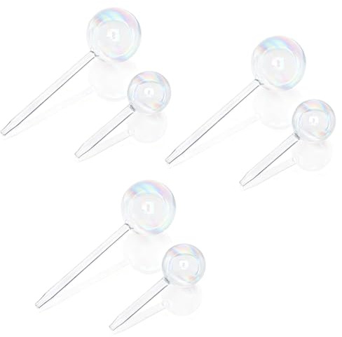 Iridescent Glass Self Watering Globes, 6 Pcs, Automatic Irrigation System for Plants, Rainbow Watering Bulbs, Small & Large