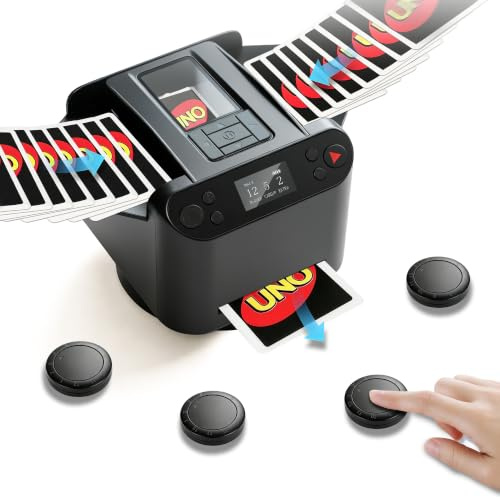 3-in-1 Automatischer Kartenmischer & Dealer-Maschine mit 4 Fernbedienungen, wiederaufladbar, 360° drehbares Dealing, unterstützt 12 Spieler & 1-2 Decks, kompatibel mit UNO, Phase 10, Poker & mehr