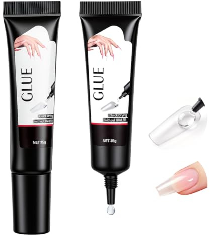 BUTBU 2st 15 g Nagelstrasslim supersjälvhäftande gel för akrylnaglar | Halvfast nagellim Extra starkt, långvarigt och snabbtorkande nagellim, ingen UV/LED-lampa behövs för geltips