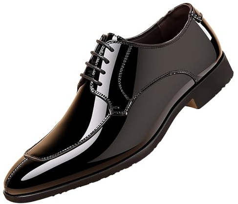 Scarpe eleganti da uomo, lucide, con lacci, in finta pelle, eleganti, per feste di matrimonio