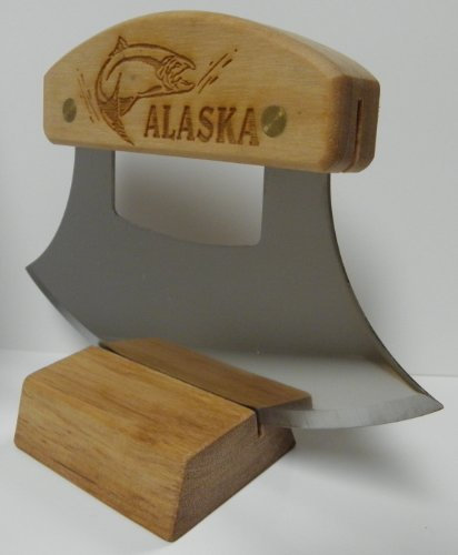 Alaskan Ulu, Inupiat Style with Salmon Etched Birchwood Handle, 15.2cm