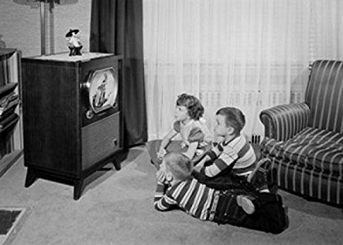 Posterazzi Two brothers and sister watching television Poster Print, (18 x 24)