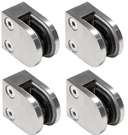 PRIOstahl Glashalter 4 Stück Glasklemmen Set Klemmhalter 50 X 40 x 26 mm Anschluss: Flach für Glas 8,76 mm Glasklemmhalter Glasplattenhalter für Geländer Treppengeländer Balkon aus Edelstahl V2A