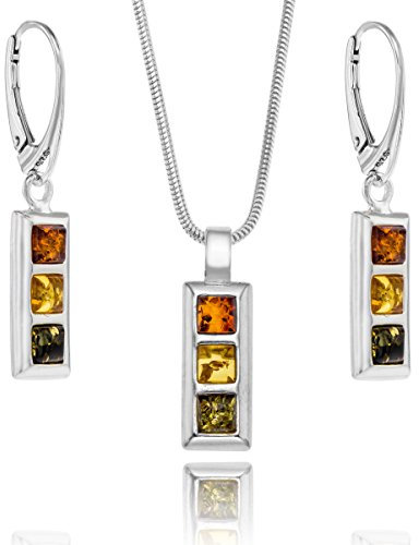 Copal Damen Schmuckset Aus 925 Silber Mit Bernstein In Verschiedenen Farben Mit Verstellbarer Kette
