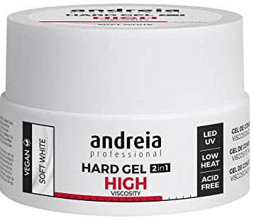 Andreia Professional Hard Nail Gel Biphasic 2 in 1 LED and UV Gel Nail Builder - High Viscosity for Hard Strong Nails Tips and Extensions - Colour Soft White 22g