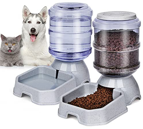 QLING - Comedero automático para mascotas y agua, dispensador de alimentos para perros y gatos, 100% libre de BPA, recarga por gravedad, fácil de limpiar, ideal para mascotas pequeñas y grandes,