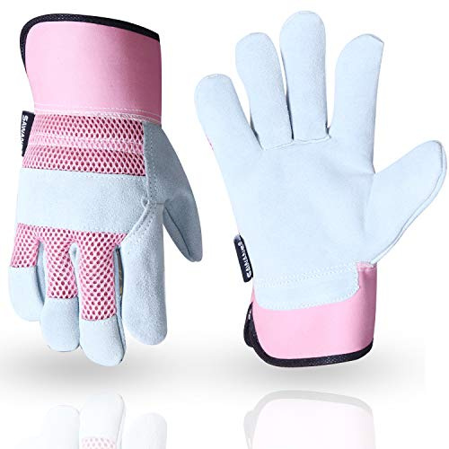 SAWANS Thorn Proof Work Gloves Heavy duty Leather Gardening Gloves for Ladies Women Durable Protective Garden Rigger Hand Utility Safety Men Kids Washable Gripper (Pink, S)