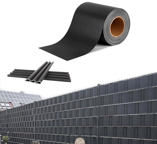 YARDIN Film brise-vue en PVC pour panneaux à double fil - 130 m x 19 cm - 450 g/m² - Avec 60 clips de fixation pour clôture de jardin, balcon - Anthracite