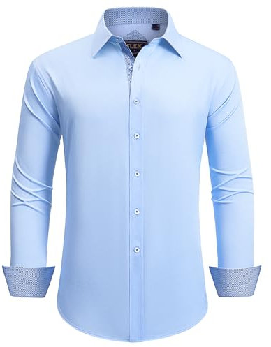 siliteelon Light Blue Dress Shirts for Men Long Sleeve Button Down Collar Regular Fit Classic Casual Formal Non Iron Work Office Wedding Party Shirt L