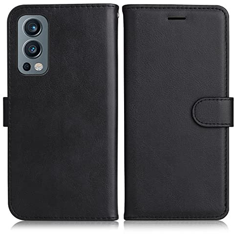 DENDICO Hülle für OnePlus Nord 2 5G, PU Leder Brieftasche Handyhülle, Flip Tasche TPU Schutzhülle mit Kartenfach für OnePlus Nord 2 5G, Schwarz