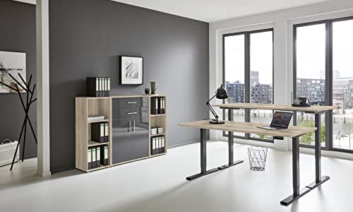 BMG Möbel e-Office Edition 13 in diversen Farben höhenverstellbar (Gestell: Anthrazit, Korpus-Front: Sonoma Eiche/Anthrazit Hochglanz, Tischplatte: Sonoma Eiche, Abmessung Tischplatte: 138 x 67 cm)